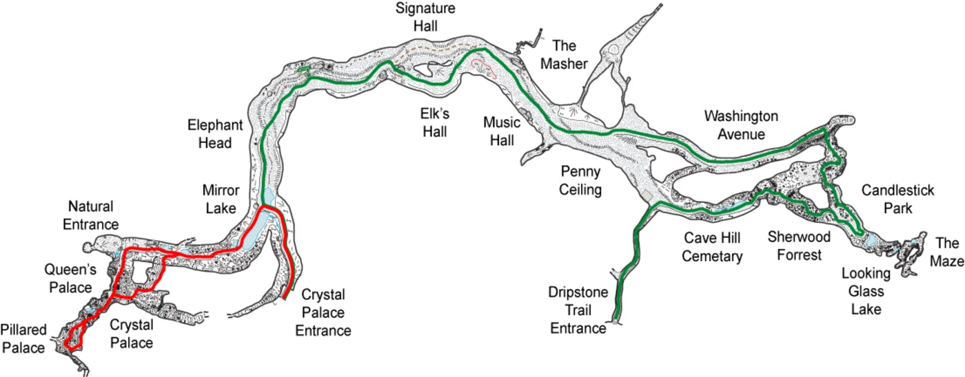 Marengo Cave Map of Both Walking Tours